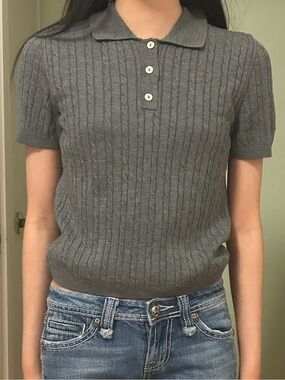H&M Grey Cable Knit Polo Sweater